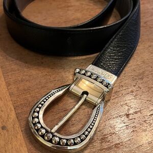 Brighton Black Leather Belt with Silver Accents